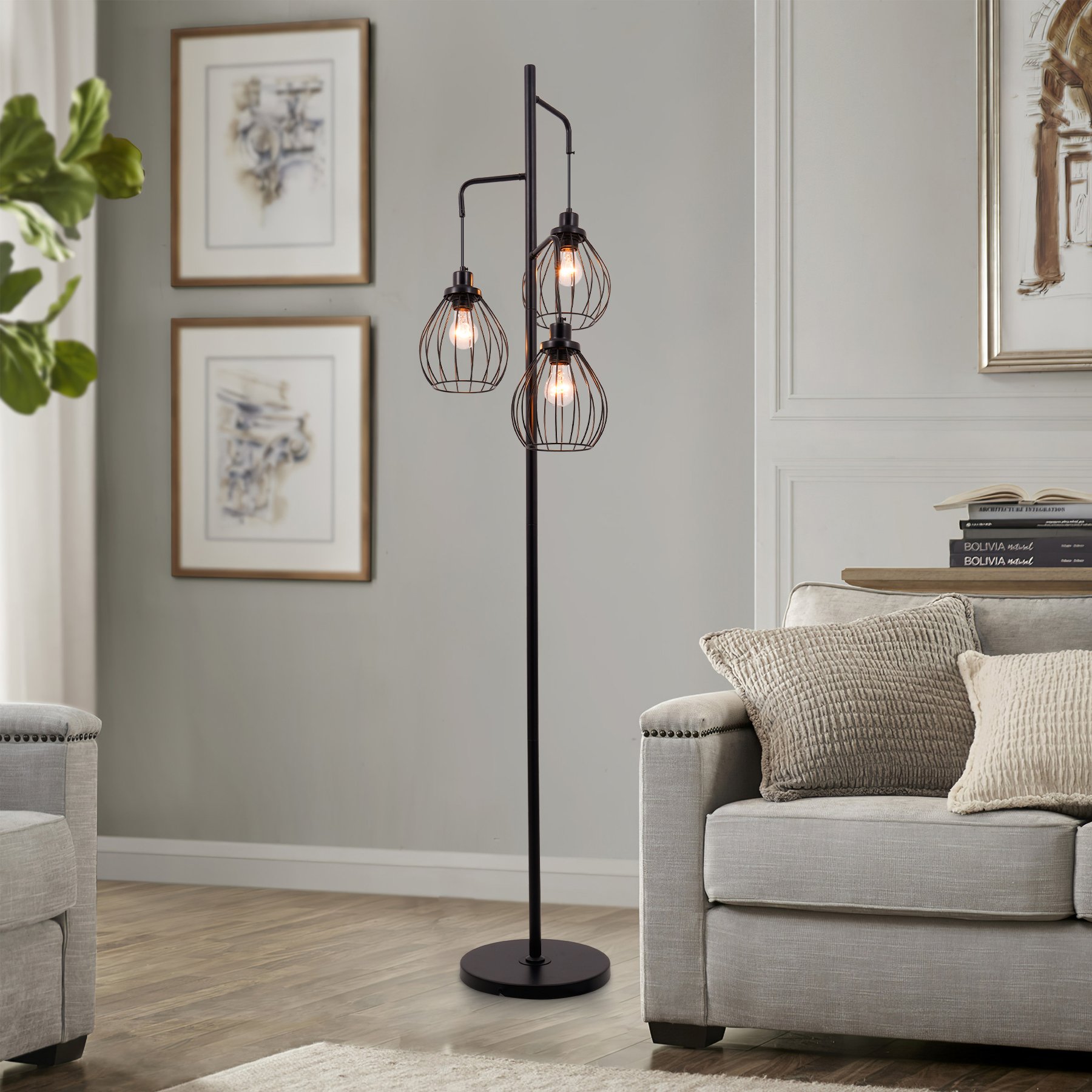 3-Head Black Bird Cage Floor Lamp DS-LY06 — EFperfect 3-Head Black Bird Cage Floor Lamp DS-LY06 — EFperfect